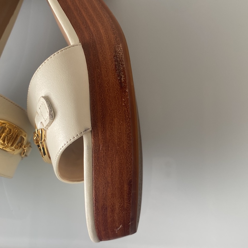 Lauren Ralph Lauren White Leather Roxanna Heeled Mules, Sz 9.5 - Picture 7 of 9